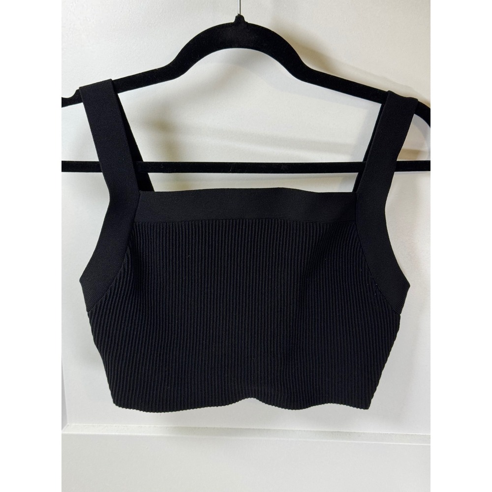 Babaton Sculpt Knit Cropped Tank Top Black Square Neck Ribbed Size M